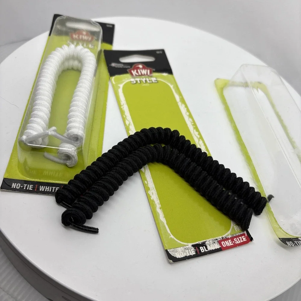 2 Kiwi Style No Tie Shoe Laces‎ White & Black Two Pairs #5026 & 5019 Easy New